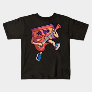 Funny Cassette Tape Playing Electric Guitar Kids T-Shirt